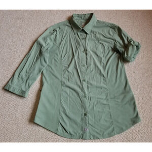 Womens Shirt-MERRELL-green "select wick" nylon stretch Performance/hiking 3/4-S